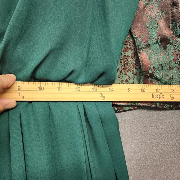 Womens Victorian Style Dress Jacket Set 10 Green Brown Brocade Pleated Oriental - Picture 14 of 16